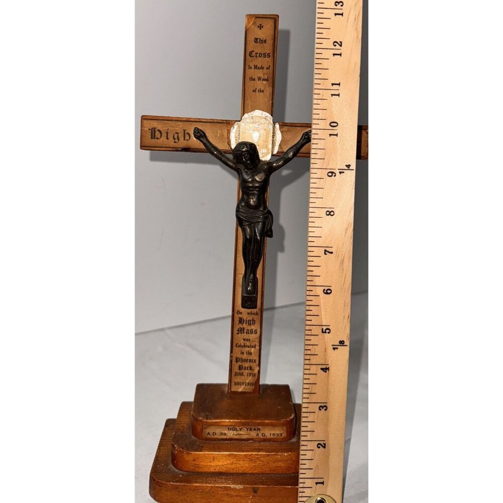 Vintage Wooden Crucifix High Altar Cross With Metal Jesus Christ Figure - Picture 8 of 8